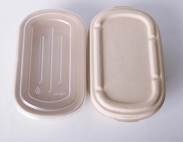Biodegradable Bamboo Pulp Food Container Microwaveable With Cover Safety