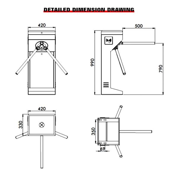HCW Relay Signal Fully Automatic Tripod Turnstile Gate 220V Intelligent Management