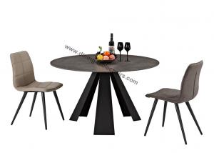 China Round Stone Look Dining Table , Tempered Glass Dining Table Heavy Duty Steel Leg on sale