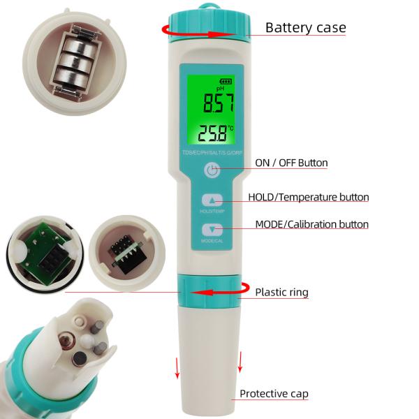 1PPM 1MV 1US/CM 0.01PH Newest 7 in 1 Digital pH Tester for Multi Parameter Testing