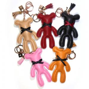 China Pink 13cm PU Leather Small Teddy Bear Keychain Promotional Gifts on sale