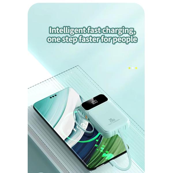 10000mah Portable Power Bank with Over-discharging Protection and Built-in Cables