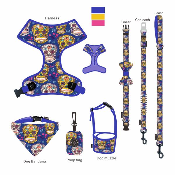 Sublimation Patterns Multicolor Dog Harness Bandana Sets With Metal Hook
