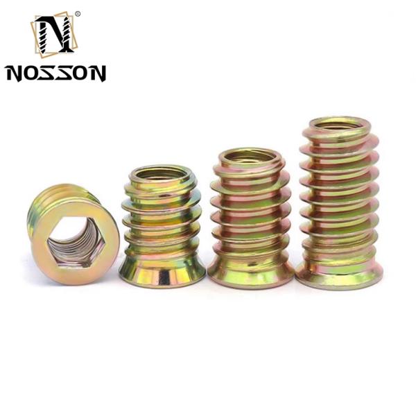 Professional Carbon Steel Hex Socket Thread Wood Nut Thread Inserts DIN Standard Cadmium Plated for Automotive Industry