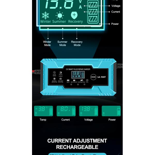 Smart 7-Stage Lead-Acid Battery Charger 12V/24V 6A for Car Motorcycle Truck Vehicle 125W Output Power