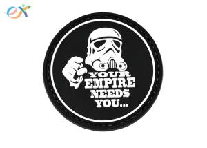 Custom Round Shape Skull PVC Rubber Patches With Hook And Loop Backing