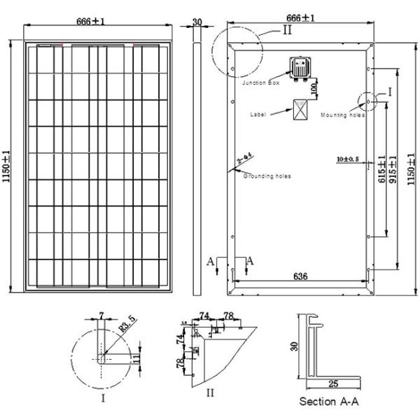 120W 18V Poly Solar Plate No Pollution 25 Year Warranty At 80% Power Output
