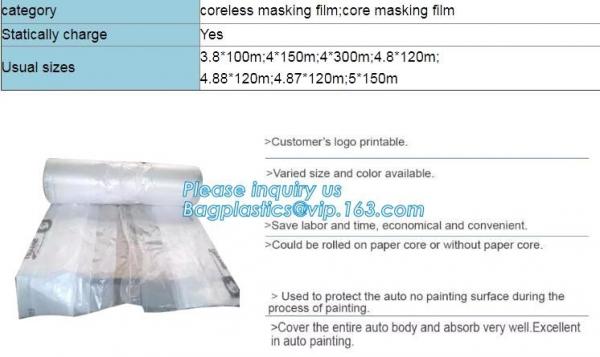 hot sale auto paint masking for automotive film, plastic pe auto paint masking film for automotive paint, bagease packs