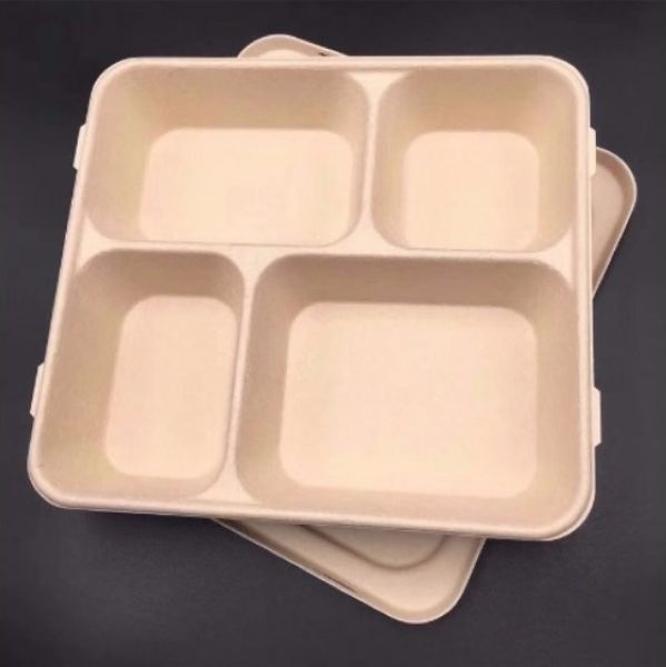Biodegradable Bamboo Pulp Food Container Microwaveable With Cover Safety