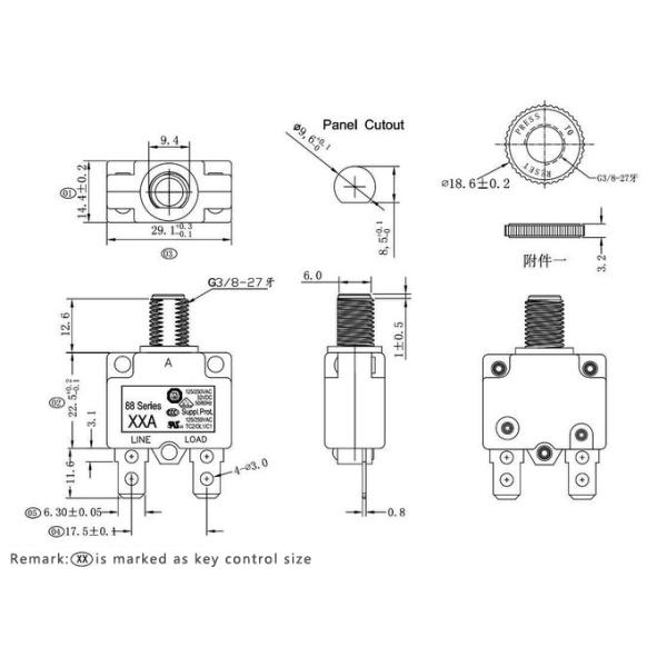 88 Series Plastic Nut Resettable Manual Reset Overload Protector Thermal Motor Protection Circuit Breaker