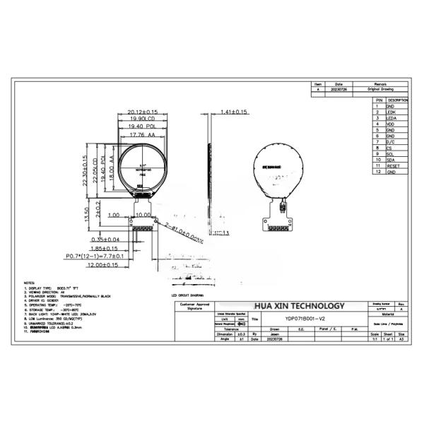 0.71 inch IPS SPI Interface Round TFT Display Brightness for Clear and Bright Display