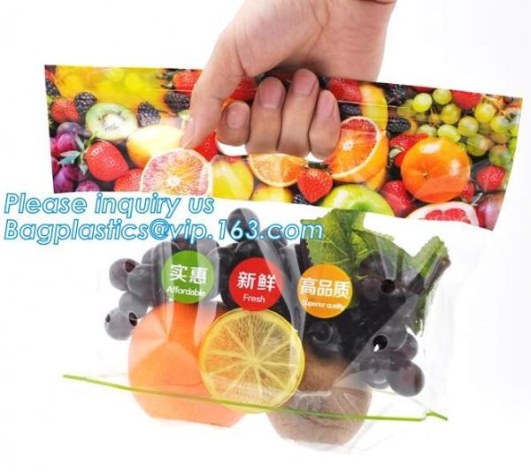 slider zip lock packaging fruit bag for cheery and grape, Vegetable refrigerate used resealable k packaging bag