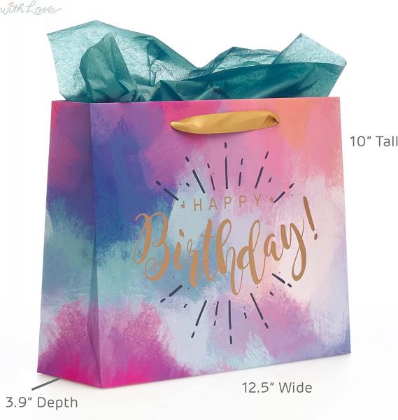 LOVE Happy Birthday Large Gift Bag W/ Card & Tissue Blue Pink Purple