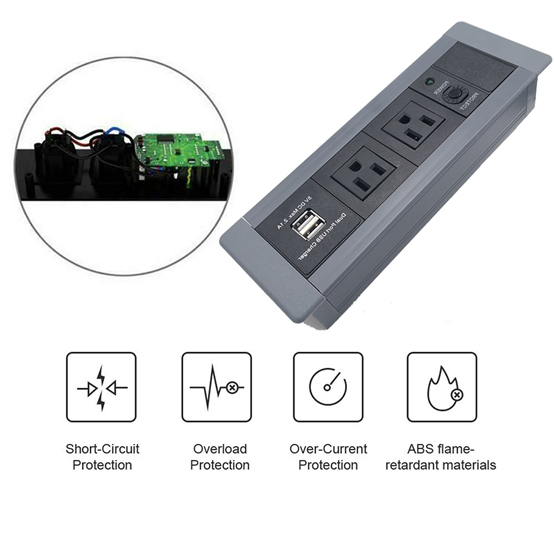 America Desktop Clamp Power Strip 2outlet and 2USB ETL passed