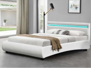 China EN-1725 Modern White Pu Leather Bed Frame With Remote Control LED Light on sale