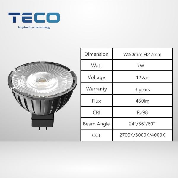 Pwm Dimming 7W GU5.3 MR16 LED Bulbs 2700K RA98 3 Years Warranty
