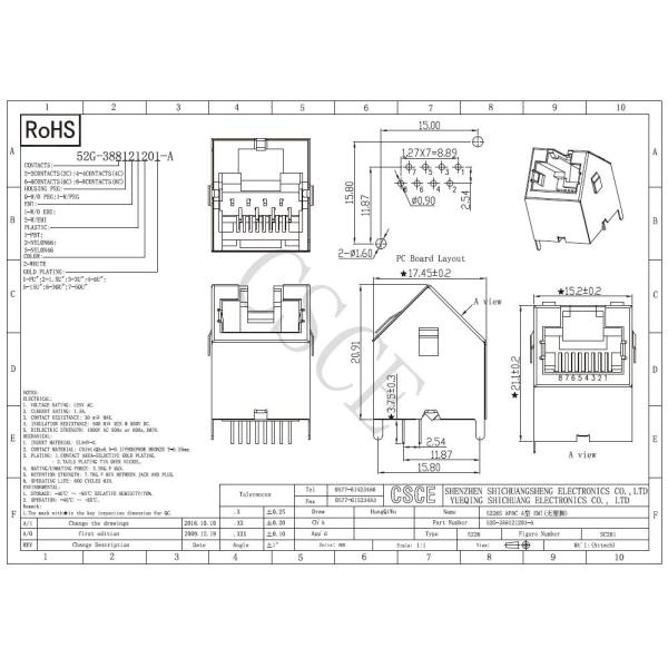Flat Pin Full Shielded RJ45 Jack PBT Housing Material Contact Resistance 30 Milliohm Max