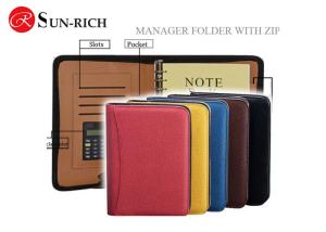 B5 A5 A6 Leather Manager folder Spiral binder notebook with zipper and Calculator