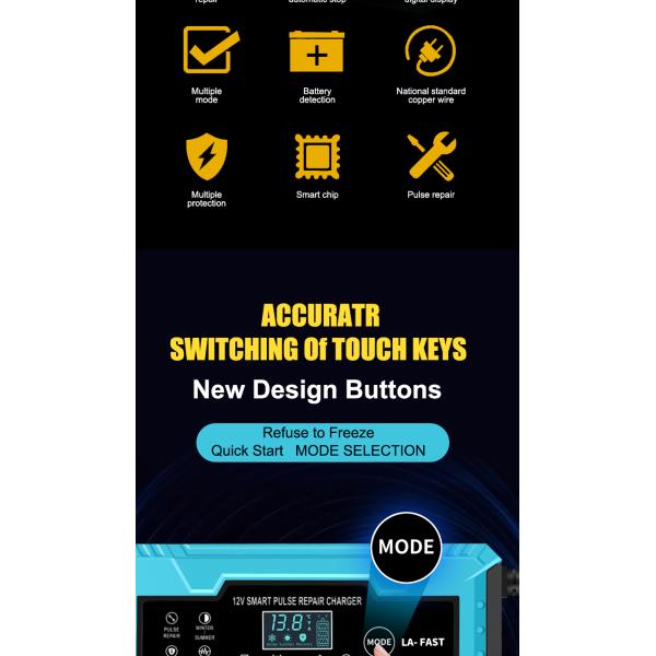 Smart 7-Stage Lead-Acid Battery Charger 12V/24V 6A for Car Motorcycle Truck Vehicle 125W Output Power