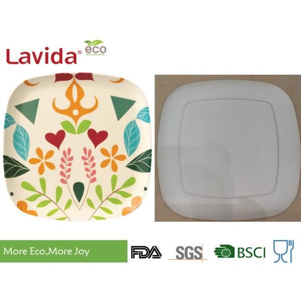 Colorful garden flower and leaf style Disposable Environmentally friendly Bamboo Fibre Square Dinning dish 10 inch 24cm
