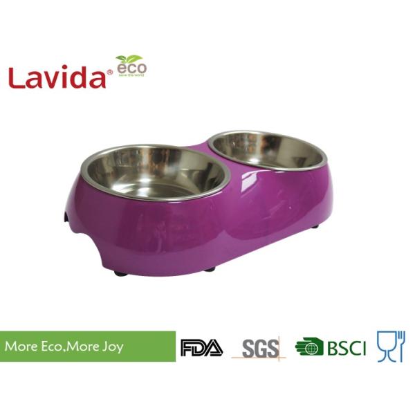 Shatter Proof Melamine Pet Bowl , Non - Flammable Pet Feeding Tray With 2 Bowls