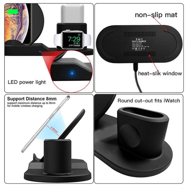 3 In 1 8cm Portable Wireless Charger For Apple Watch Series