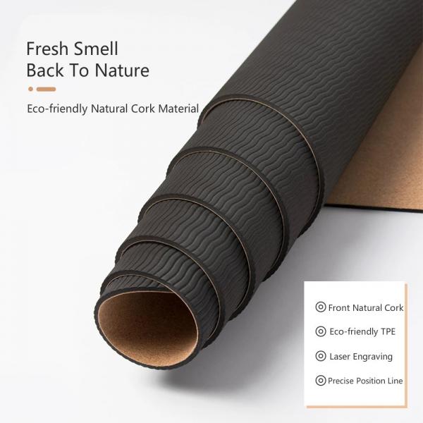 Natural Cork TPE Printed 4mm Non Slip Home Fitness Pad Gymnastics Pilates Yoga Mat With Bag