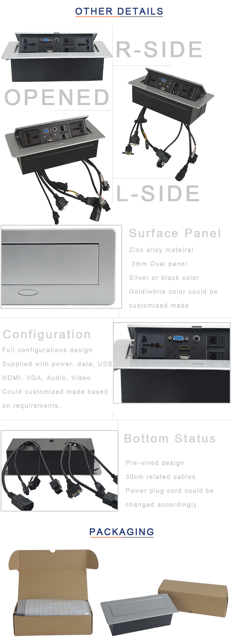 BNT popular 30cm pre-wired pop-up desktop power socket for office power data solution