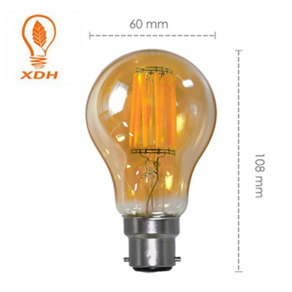 2700K 4W 6W 8W LED Filament Bulb B22 Vintage Glass Edison Dimmable A19 A60 LED Light Bulb
