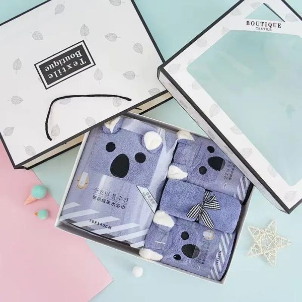 Custom Logo Quick Dry 4 Piece Bath Towel Set Soft Touch Hand and Face Print Luxury Towel Set for All Ages