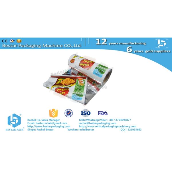 PET/PE laminated plastic foil for snack packaging with Bestar weighing packaging machine