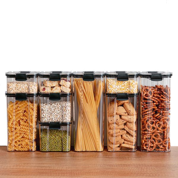 Space Saver Stackable Clear PET Airtight Bulk Food Storage Containers Plastic Sealed Jar