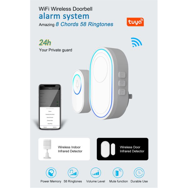 Intelligent Wireless Tuya Wi-Fi Doorbell Home Alarm Doorbell Remote Smart Door Bell Chime EU UK US AU Plug Optional