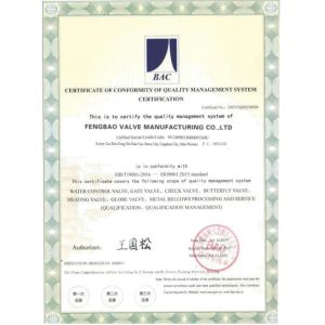 Fengbao Valve Manufacturing Co., Ltd. Certifications