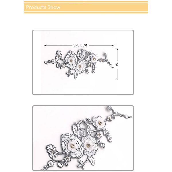 Wintersweet Flower Iron On Embroidered Patches Beaded Sequin Material For Garment