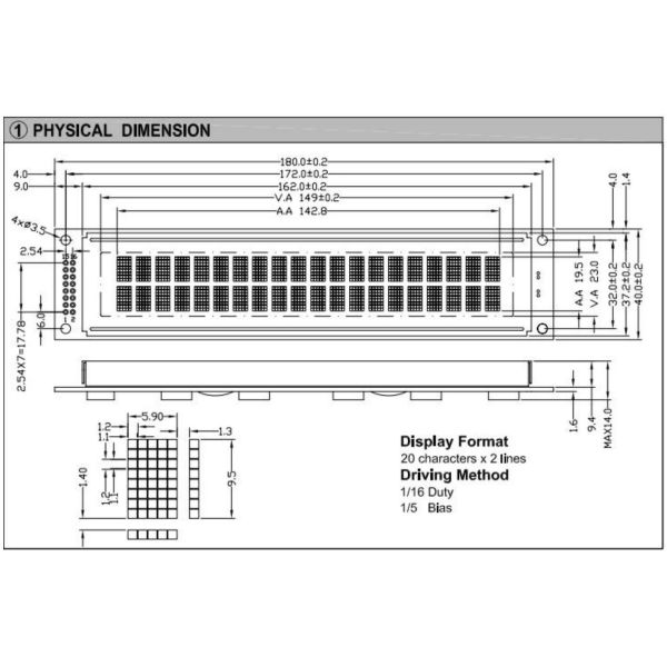 20*2 2002 Character LCD Module Big Size Wide Temperature Industrial Display