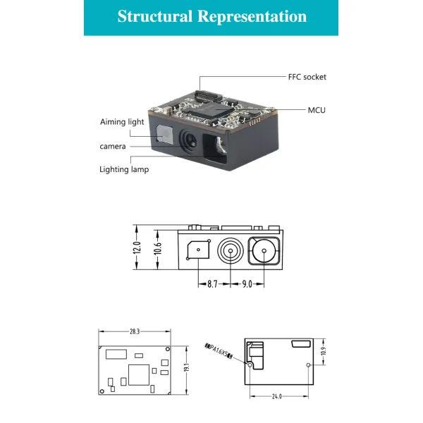 Embedded 2D Barcode Scan Engine with 1280*480 Resolution and 1 Million Pixel CMOS Sensor