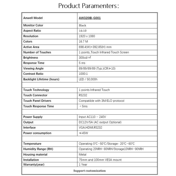 3M/ELO POG WMS Firelink Game Machine Monitor 32inch With RS232/VESA Mounting WMS/Fox 340/T340 POG