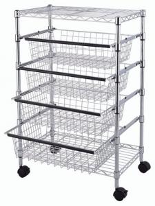 Best SS304 Wire Utility Cart With 4 Adjustable Drawers &amp; Wheels for Easier Mobility wholesale