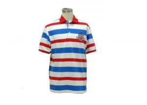 Best Customized Yarn Dyed Polo T Shirts , Red White And Blue Striped Polo Shirt wholesale