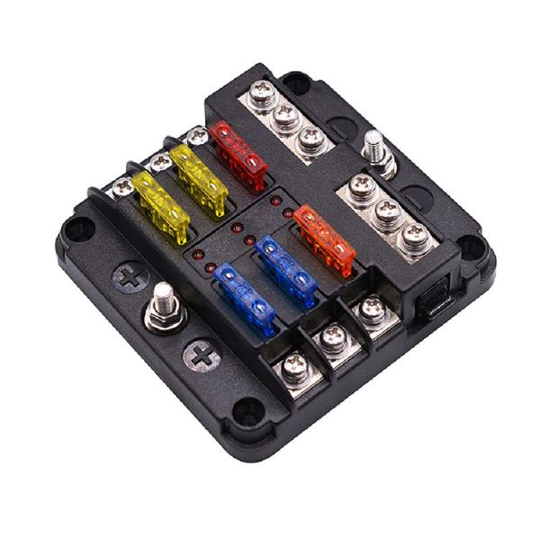 Cheap 6 Way Fuse Block with Ground 6-Circuit ATC/ATO Fuse Box Holder with Negative Bus LED Light Indicator for sale