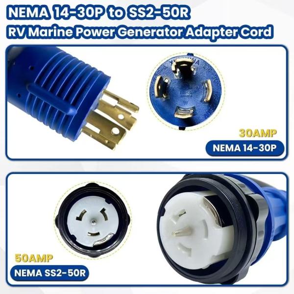 RV Marine Power Generator Adapter Cord Nema 14-30P Nema SS2-50R 10AWG/4C