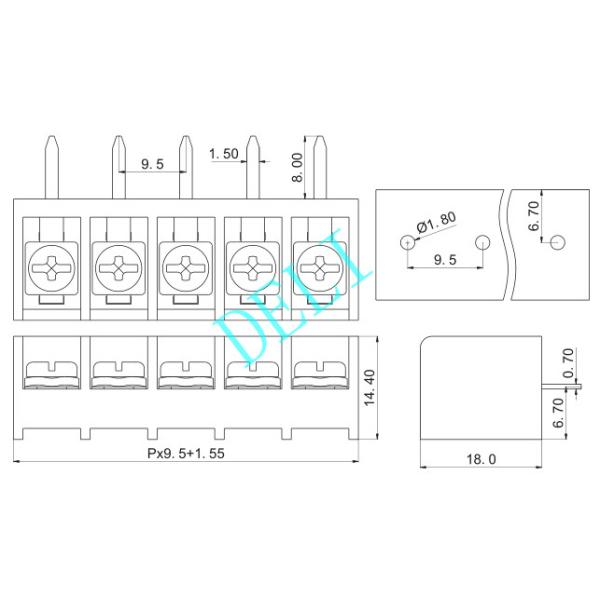 Pitch 9.5mm Electrical Connector Blocks , Pcb Wire To Board Connector DL9500B-XX-9.5