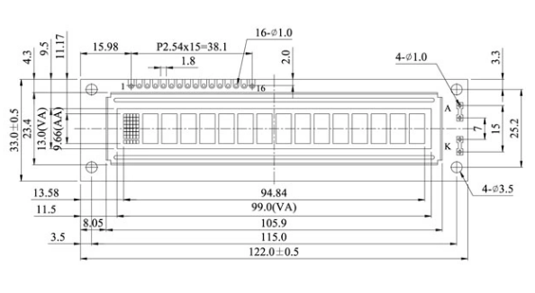 RoHS COB STN LCD Display 2X16 Characters Industrial LCD Display
