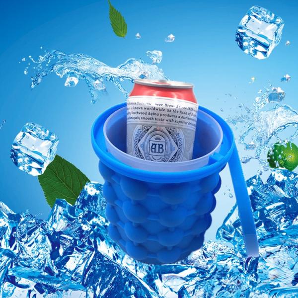 Large Outdoor Standing Capacity Dual-chamber Silicone Ice Trays Molds Genie Bucket Ice Cube Maker with Ice Clip and Lid