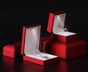 Best Logo Foiled Plastic Jewellery Box , Wedding Ring Box With Light Long Plush Insert wholesale