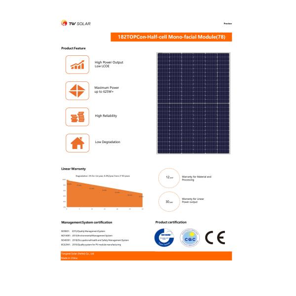 TW Solar PV Module 605W 610W Mono Solar Panel 615W 620 Watt