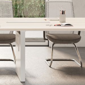 Wooden Top Modern Office Conference Table with White Color and Powder Coating