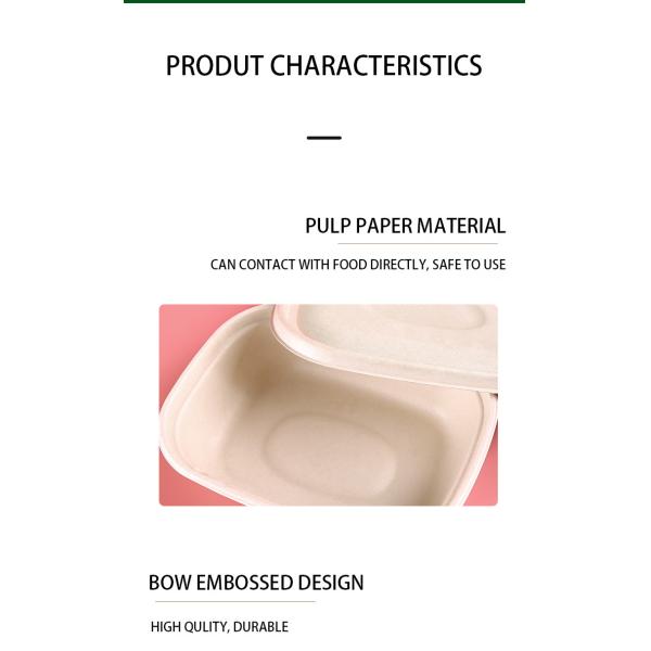 Disposable Party Dinnerware Take Away Salad Box 850ml 1100ml 1300ml Sugarcane Bagasse Pulp Box Packaging