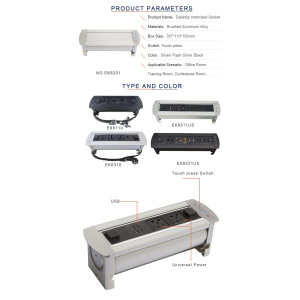 BNT Motorized desk hidden socket with double USB charger port flip up socket